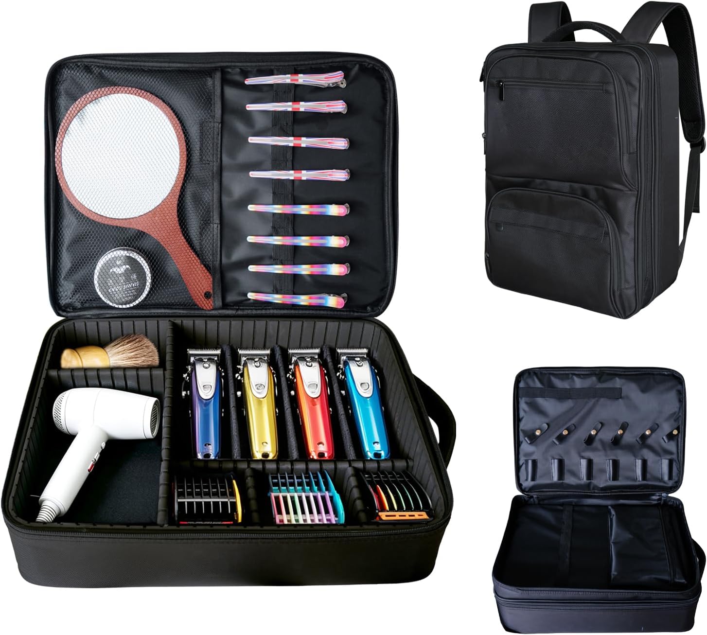 Professional Barber Supplies Backpack with Adjustable Dividers, Large Capacity Hair Stylist Travel Bag ，Heavy Duty Water-Resistant Hairdresser Organizer Case for Mobile Barbers （Black）