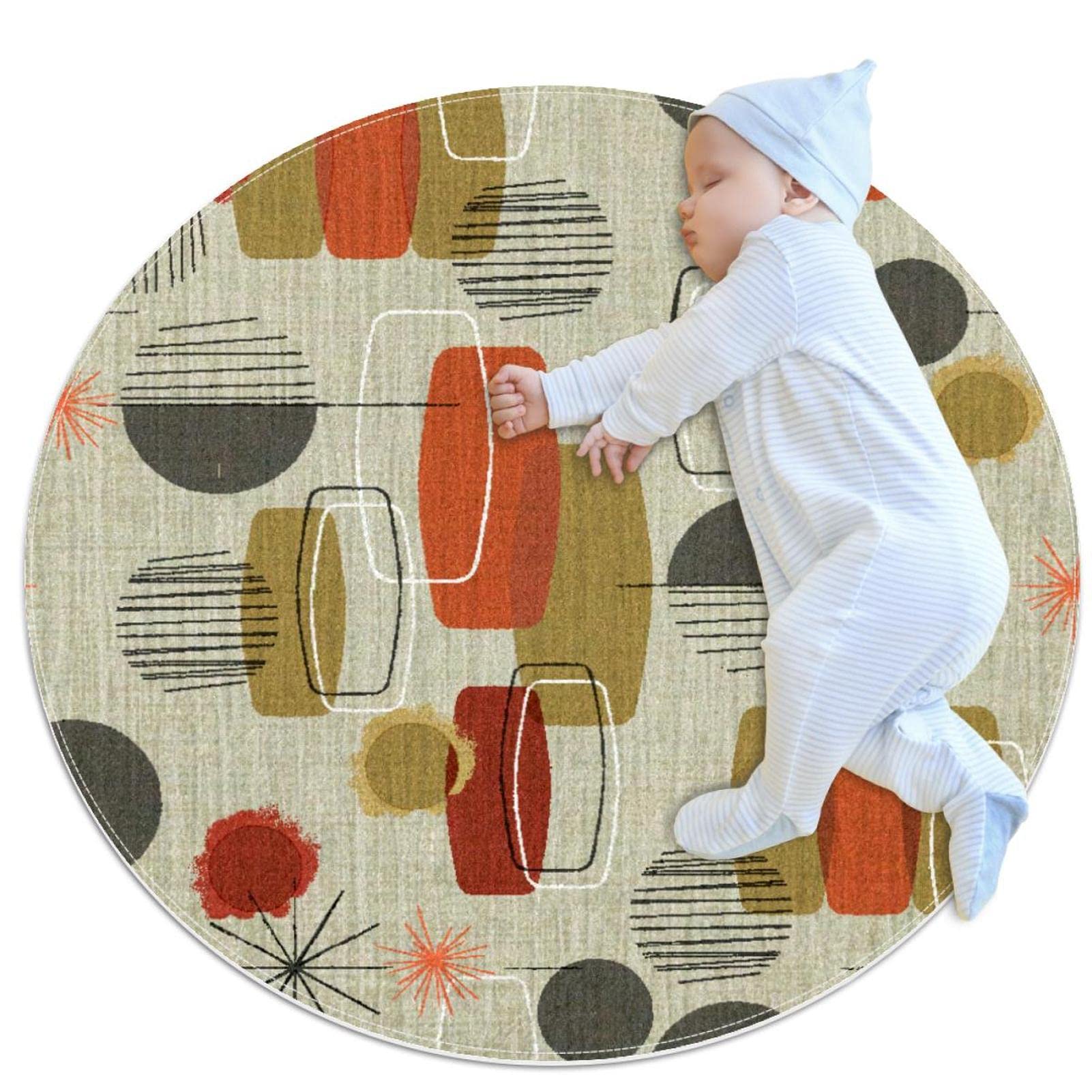 Tapis de salle de bain géométrique vintage rond 1m antidérapant pour chambre et salon