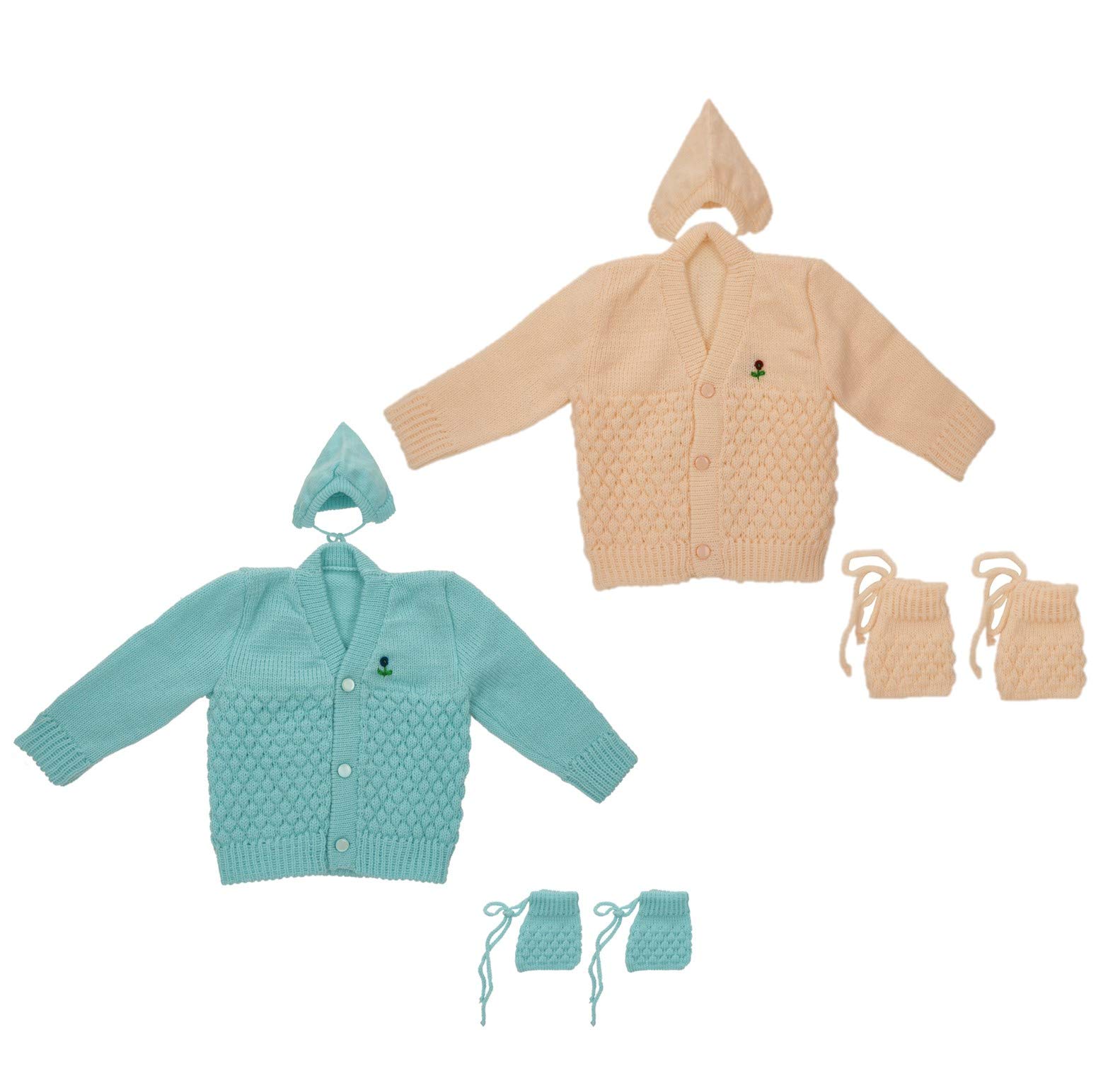 MONTUBUNTY Baby's Woolen Sweater (Beige and Turquoise, 0-3 Months)