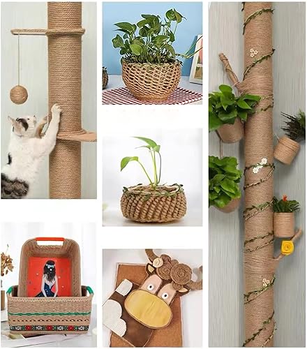 Miniatura 4 de RANIT Cuerda de yute natural trenzada de 3 capas de diámetro de 0.197 in de diámetro, 328 pies para obras de arte y manualidades, proyectos de