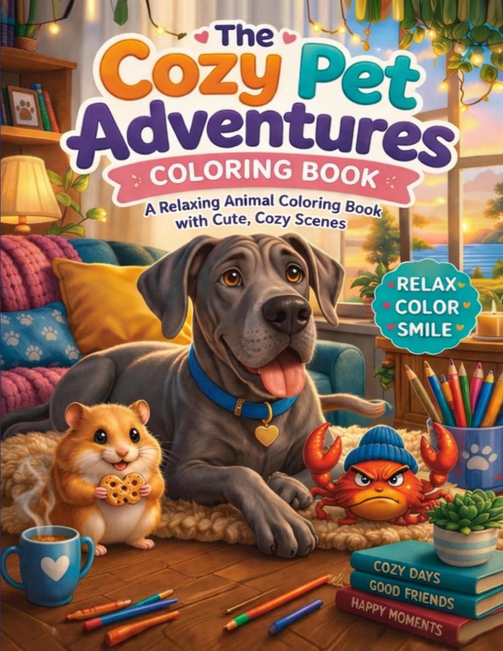 The Cozy Pet Adventures Coloring Book: A Relaxing Animal Coloring Book with Cute, Cozy Scenes
