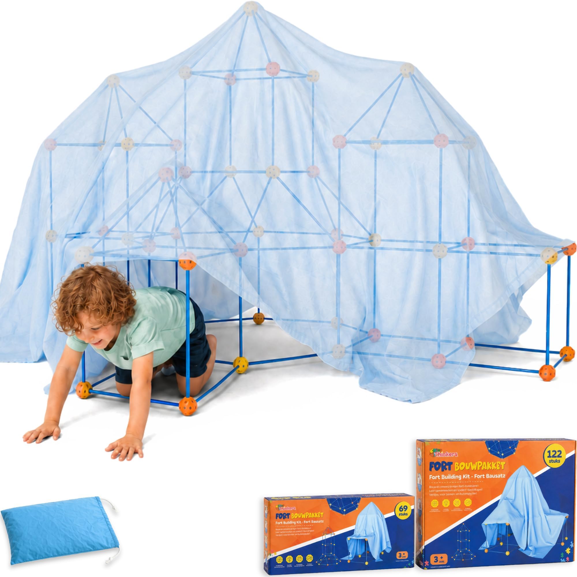 Kit de Construction Fort XL, 191 Pièces, INCL. Sac de Rangement & E-Book, Cabane et Tente de Jeu Enfant, Jouet Créatif STEM, Jeu de Construction Intérieur/Extérieur, Construire Une Cabane