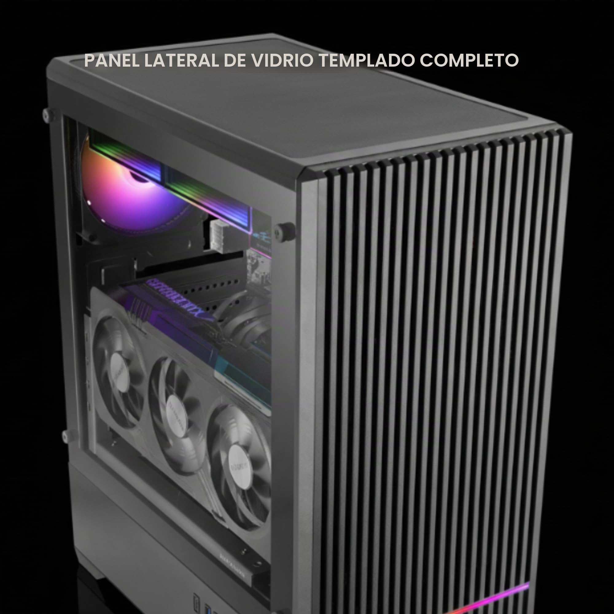 Mars Gaming MC-Quantum, Caja PC Gaming ATX, Frontal Mesh con Tira LED ARGB, Cristal Templado Lateral Completo, 4X Ventiladores FDB 120mm, Soporte Refrigeración Líquida hasta 240mm, USB-C, Negro