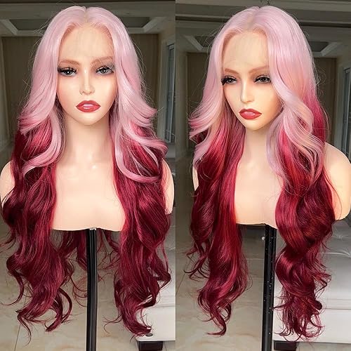 Pink Wig Lace Front Wigs 30 Inch Glueless Wig Body Wave for Women Pre Plucked with Baby Hair Gradient Pink Color Synthetic Wig