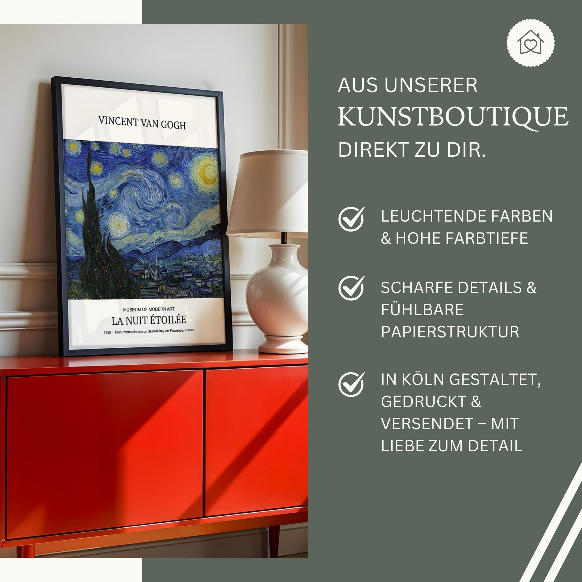 MJ-GRAPHICS® Van Gogh Poster Set A2 Kunstdrucke Künstler Wandbilder Wohnzimmer Deko Schlafzimmer A2 Bilder mit Rahmen 3er Set Collage für Wohnzimmer Poster Collage