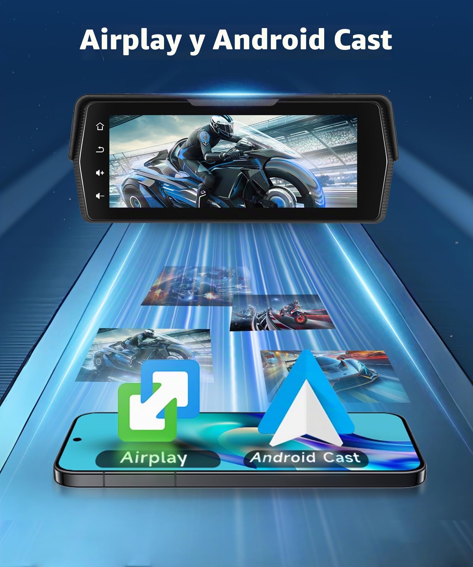 Rimoody Inalámbrica Carplay Pantalla para Motocicleta con Dashcam 2 Cámara Delantera y Trasera, 6.86 Pulgadas Portátil Carplay Android Auto Monitor para Moto con Mirror Link/Bluetooth/IP68 Impermeable