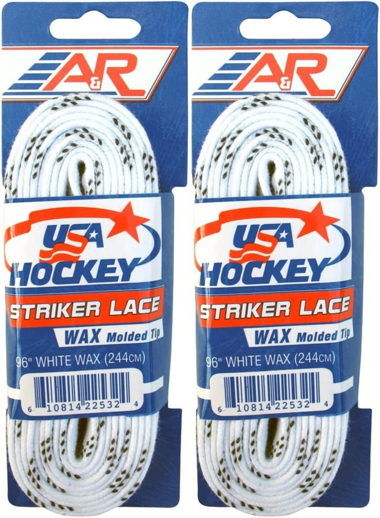A&R Sports Striker Ice Hockey Skate Laces, 2 Pair Pack - White, Waxed (96