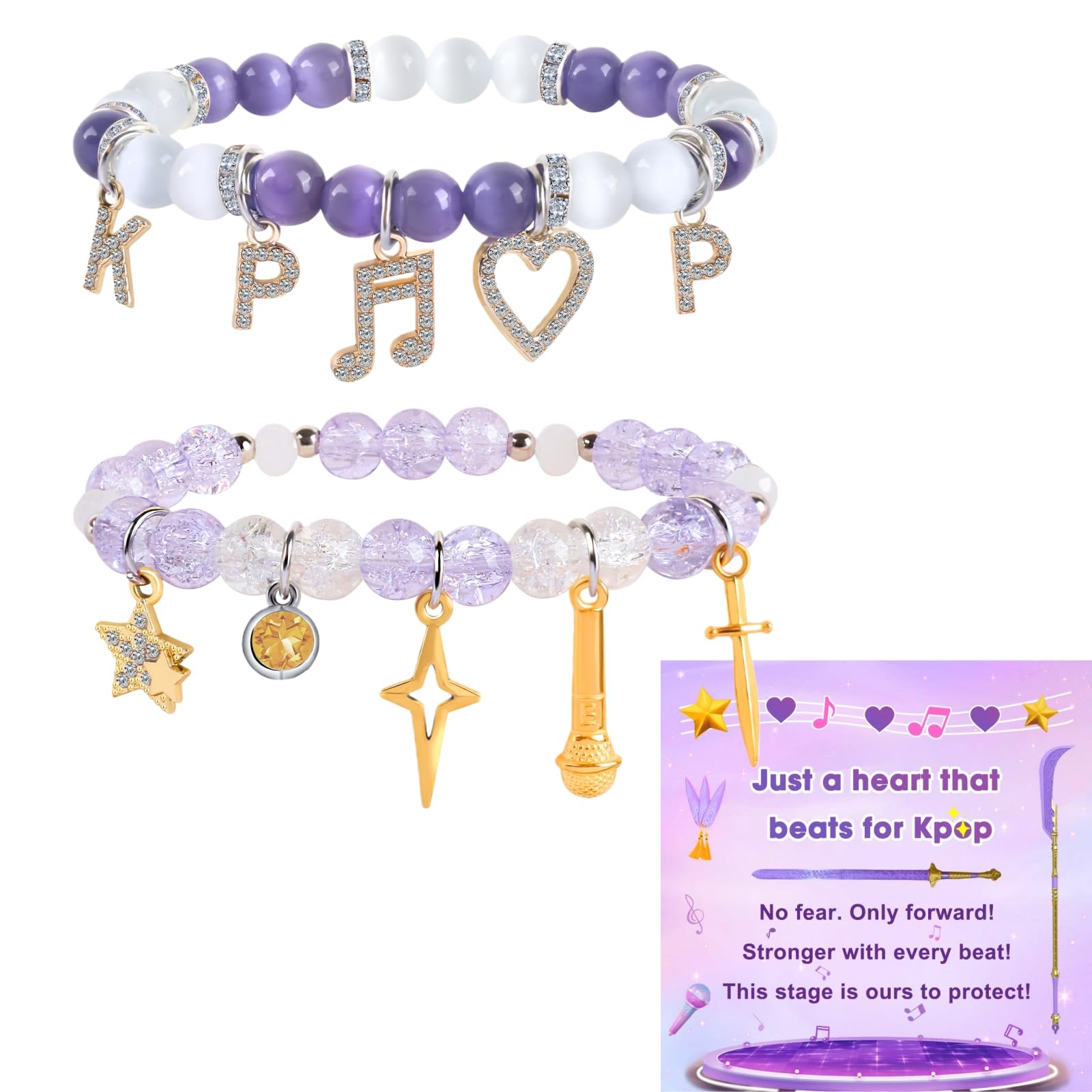 KPop Bracelet Merch 2PCS Kpop Bracelets Stuff Crystal Bead Friendship Matching Bracelets Korea-Pop Demon Christmas Jewelry Birthday Gifts for Women Girlfriend Daughter Sister Fans
