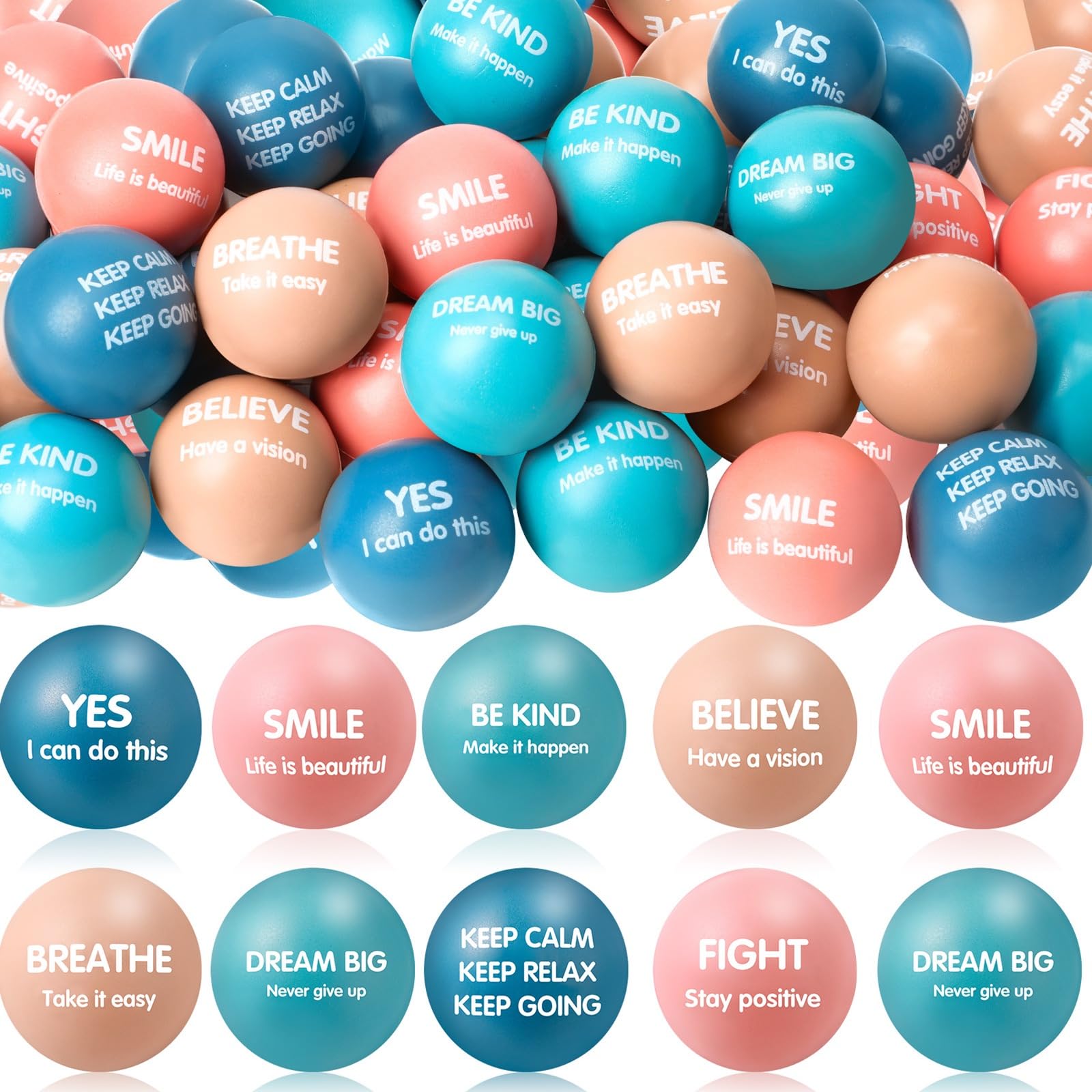 Liliful 48 Pieces Motivational Stress Balls Bulk for Adults Fidget Toys End of The Year Gifts Inspirational Squeeze Balls Employee Appreciation Gift Adult Goodie Bag 2. 2 Inch(Morandi Color)