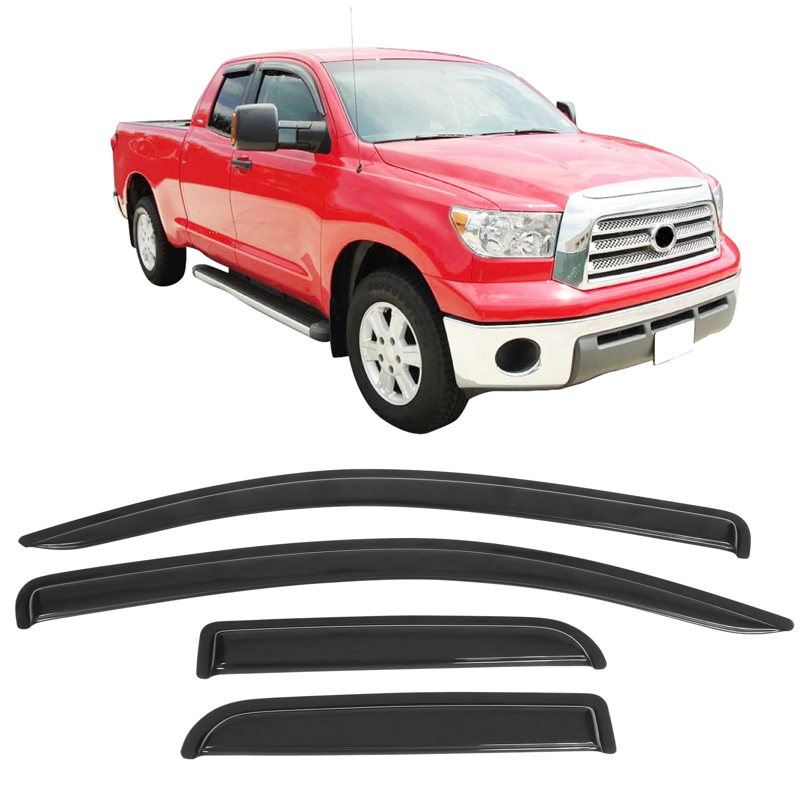 Photo 1 of Window Visor Compatible with 2007-2021 Toyota Tundra Double Cab, Slim Style Acrylic Smoke Tinted Sun Rain Shade Guard Wind Vent Double Cab by IKON MOTORSPORTS, 2008 2009 2010 2011 2012