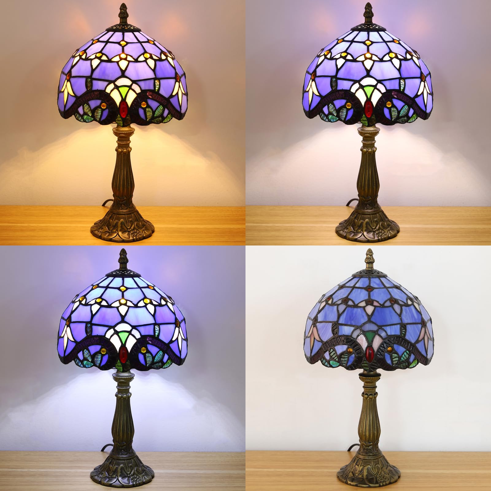 Tiffany Tischlampe, Kleine Retro Lampe, Deko Tischleuchte Nachttischlampe, Handcraft Bunte Glas Lampenschirm, für Schlafzimmer Wohnzimmer Büro