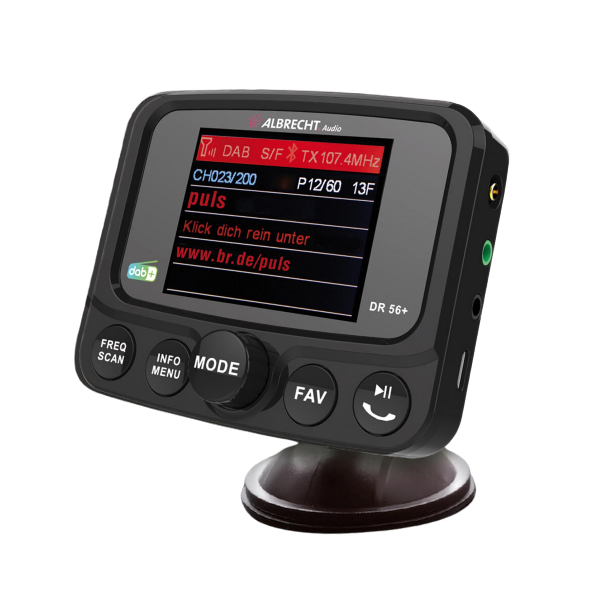 Albrecht DR 56+ DAB+ Adapter zum Aufrüsten von Auto-Radios mit TFT Display, 27256, mit FM-Transmitter für Musik-Streaming über das Handy, schwarz