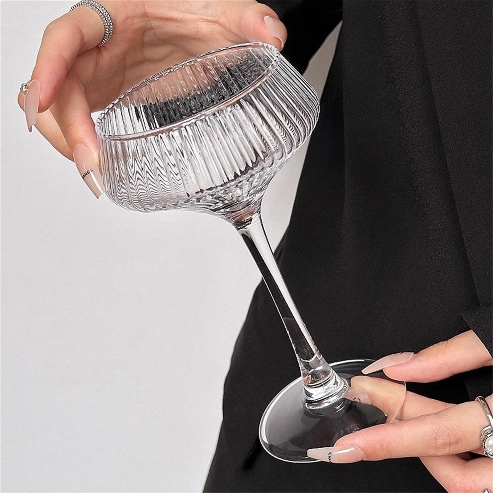 Vintage gerippte Kelchgläser, 200 ml, klarer Stiel for Martini-Cocktail, Champagner, Saft