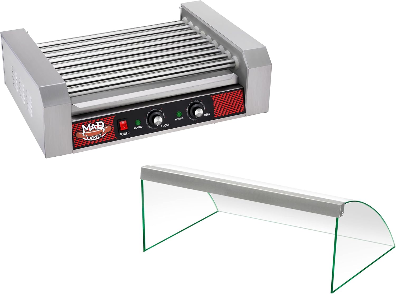 9 Roller Hot Dog Machine with Tempered Glass Cover – Countertop Hot Dog Roller Makes Up to 24 Hotdogs, Brats, or Sausages