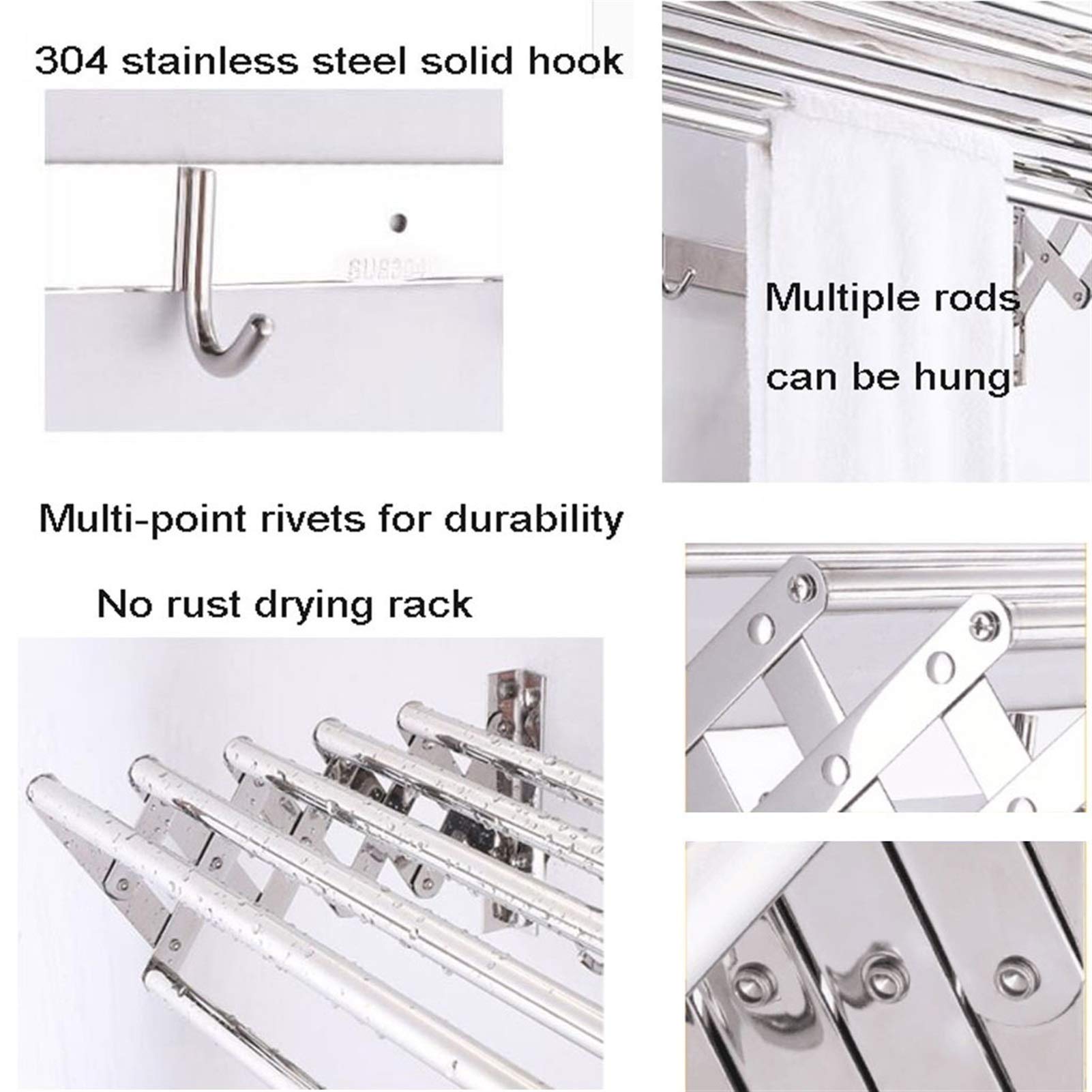 LSZBYHOK Cintre Mural Pliable pour vêtements Porte-Serviettes en Acier Inoxydable étendoir à Linge vêtements Pliables Organisateur de Rangement pour Placard