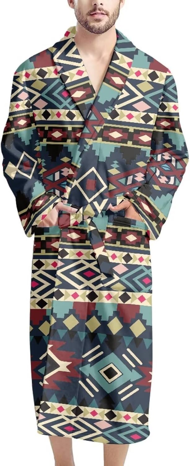 AFPANQZ Men's Bathrobe Soft Sleepwear Full Length Long Sleeve Lounge Robes with Pockets Kimono Robe Nightgown