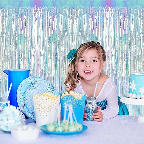 Miniatura 4 de BEISHIDA 2 cortinas de serpentinas iridiscentes, serpentinas para baby shower, fiesta, telón de fondo, decoración de pared, accesorios para cabina