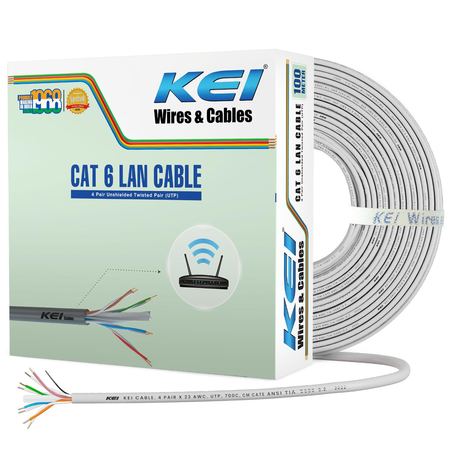 KEI 4 Pair Unshielded Twisted Pair(UTP) LAN Cables,23AWG,Star Separator,Suitable for Heavy Duty Ethernet Network,High Speed Internet Support Cord, Weather & UV Resistant Patch Cables(Grey, 100 Meter)-image-11