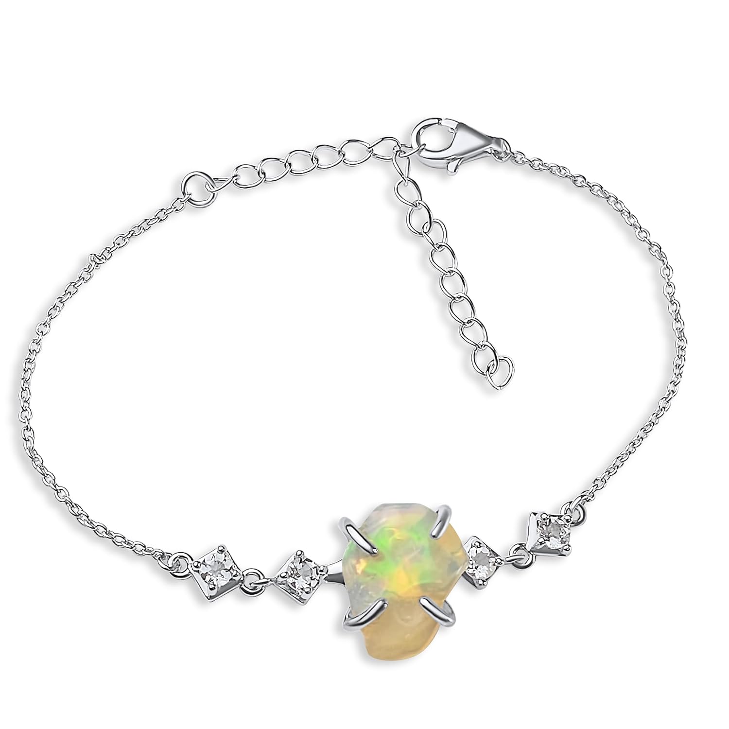 Raw fire opal Chain Bracelet October Birthstone Gift for Her on Valentine Birthday Christmas Anniversary Mothers day Uniquelan Jewelry (fire-opal, white-gold)