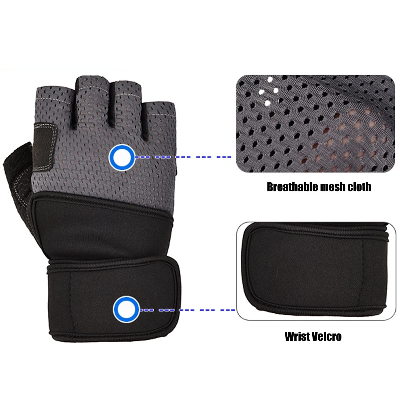 Gants d'haltérophilie pour hommes et femmes, sport et fitness avec support pour on respirants pour la moitié des doigts, excellente adhérence pour le fitness, la musculation, l'haltérophilie