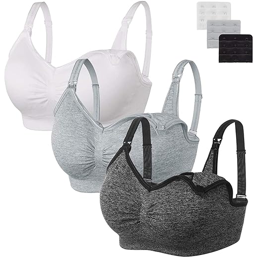 HBselect 3PCS Soutien-Gorge d'allaitement Soutien Gorge Maternité,Bra de Grossesse Postnatal Prénatale sans Armature, sans Couture pour Femmes allaitant avec rallonges de Soutien-Gorge,L