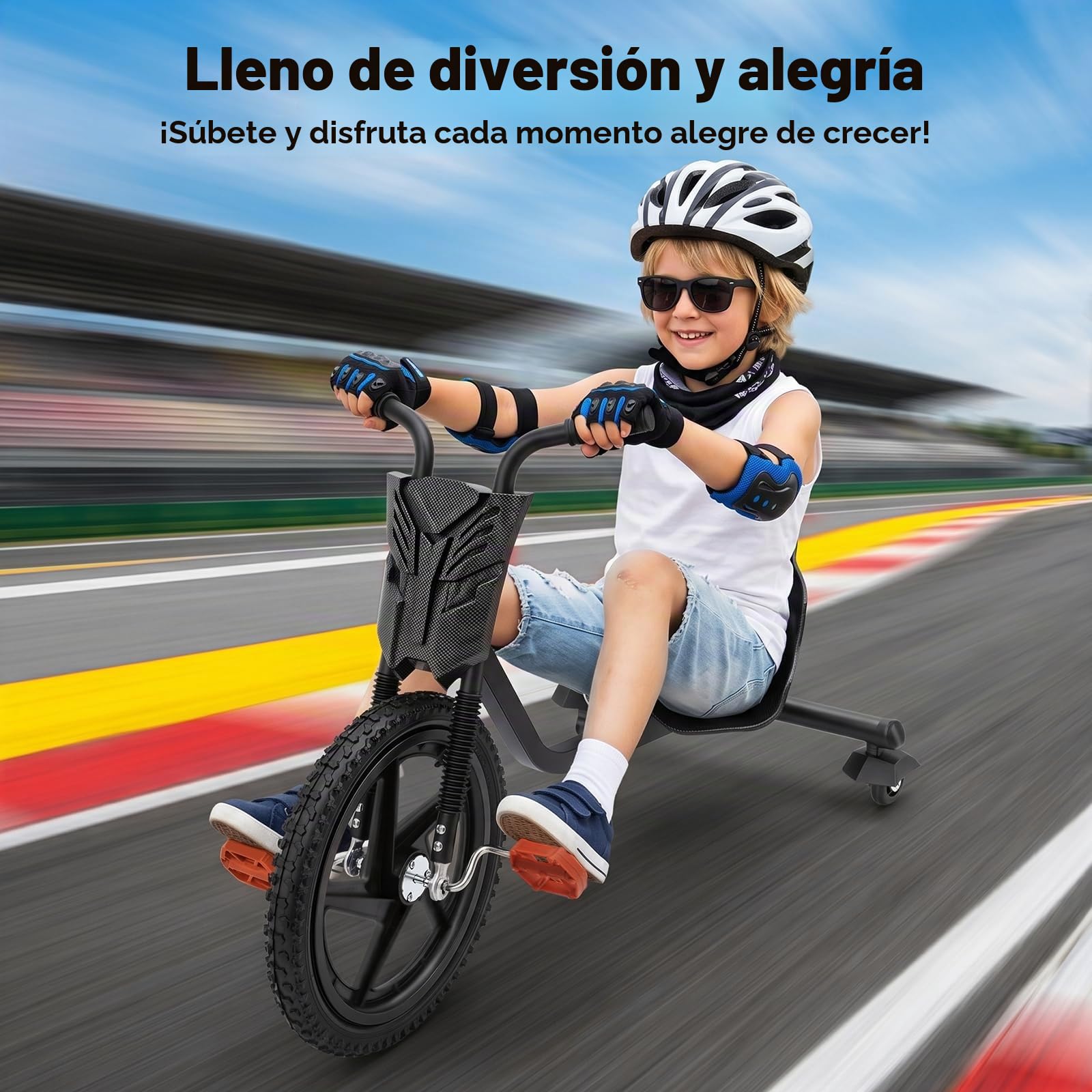 Drift Triciclo de Pedales para Niños a partir de 6 años con ruedas LED, bicicleta con pedales, pedal Go Kart, 4 posiciones de ajuste, ruedas delanteras 40 cm, carga de 80 kg, regalo exterior parque