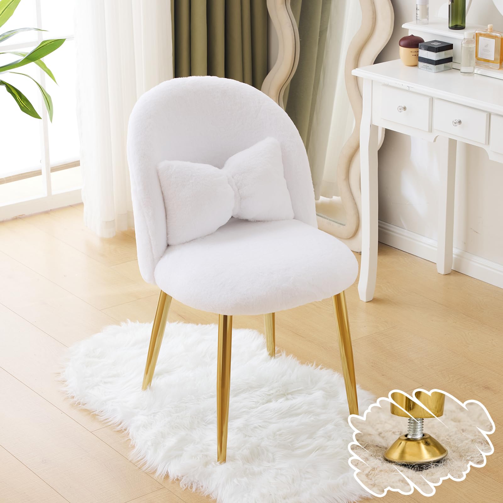 Bonnlo Girls Vanity Chair, Cute Small Cozy Desk Chair No Wheels, White