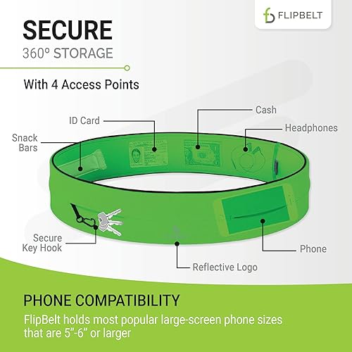 Miniatura 3 de FlipBelt Cinturón de correr clásico  Riñonera para correr para mujeres y hombres  Paquete de bandas de cintura que no se agrietan para teléfono