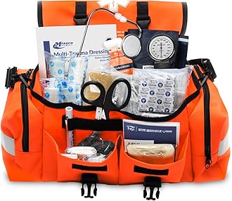 MFASCO Complete Emergency Response First Aid Kit Trauma Bag - 415 Piece Fully Stocked Supplies for Disaster Preparedness | For Business, Schools, Organizations, Groups, Home Safety (Reflective Orange)