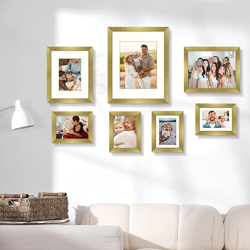Vista 8 de Golden State Art, Gallery - Marcos de pared de 11 x 14, 8 x 10, 5 x 7 pulgadas, múltiples marcos de fotos para pared o mesa con paspartú o sin Dorado