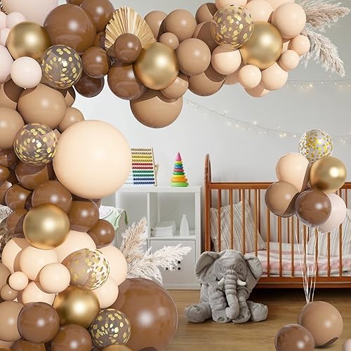 Miniatura 7 de Kit de arco de guirnalda de 150 globos marrones, diferentes tamaños, marrón, nude, bohemio, rubor, beige, dorado, neutro, para oso del bosque, baby