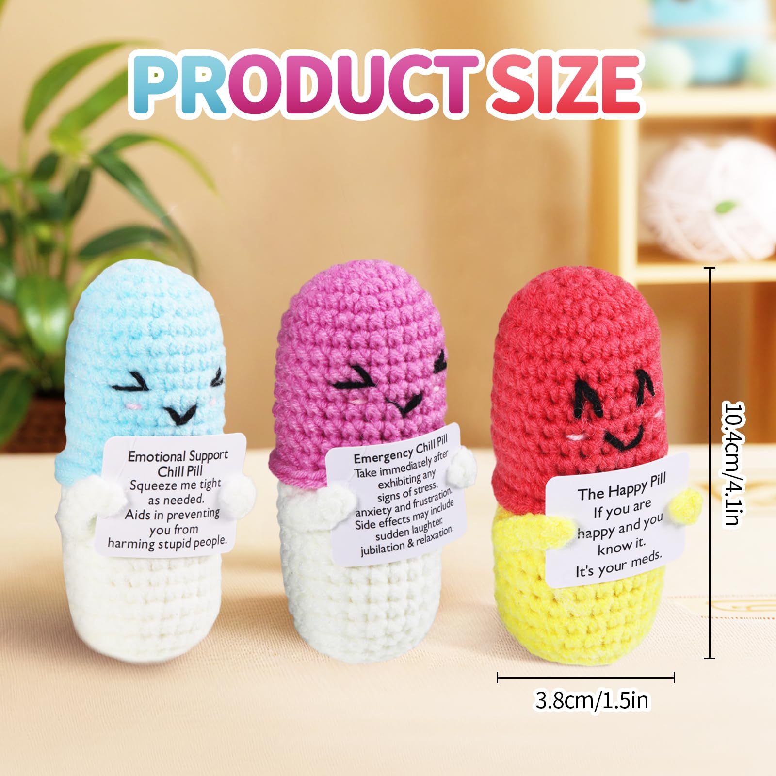 iewrtcin 3 Pieces Mini Plush Knitted Wool Doll Emotional Support Funny Gifts,Positive Pickle Women Gifts,Crochet Emotional for Kids Adults (Healing Capsules) - Image 2