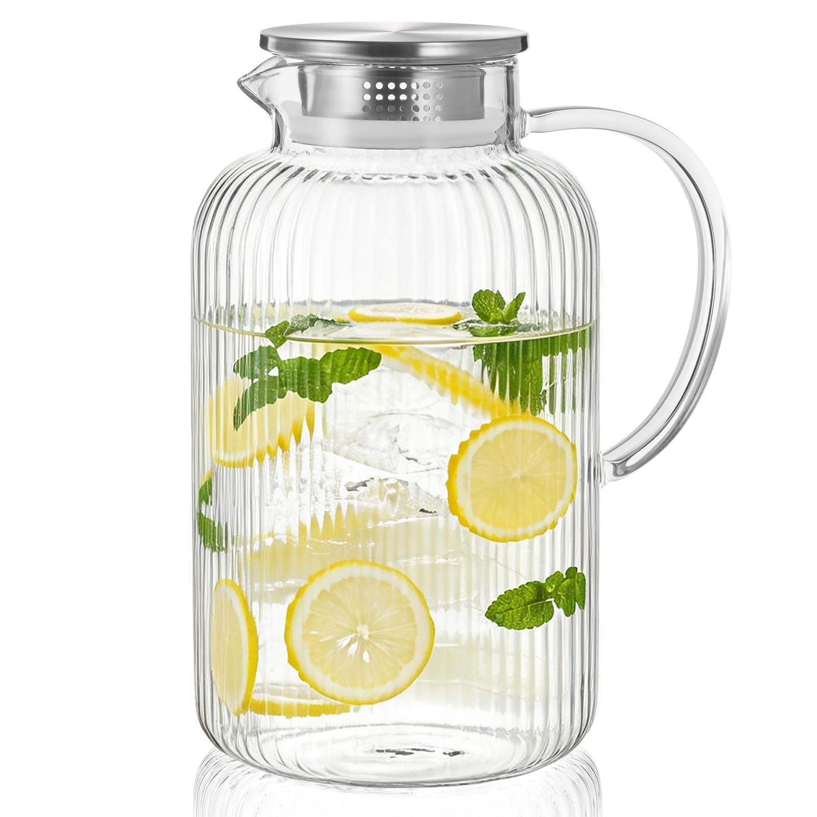 Bivvclaz 2.6 Liter 88 oz Stripes Glass Pitcher with Lid and Handle