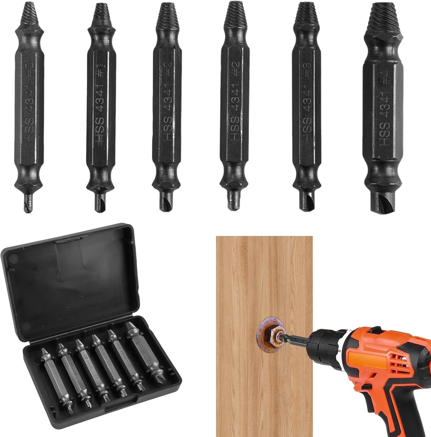 6Pcs Damaged Screw Extractor Set HSS 4341 Bolt Extractors Set with Storage