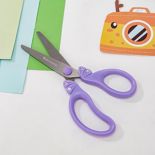 Miniatura 22 de Tijeras de seguridad de punta roma de 5 pulgadas, para niñas de 5 a 8 años y 8 a 10 años, borde redondeado y asas ergonómicas para niños pequeños