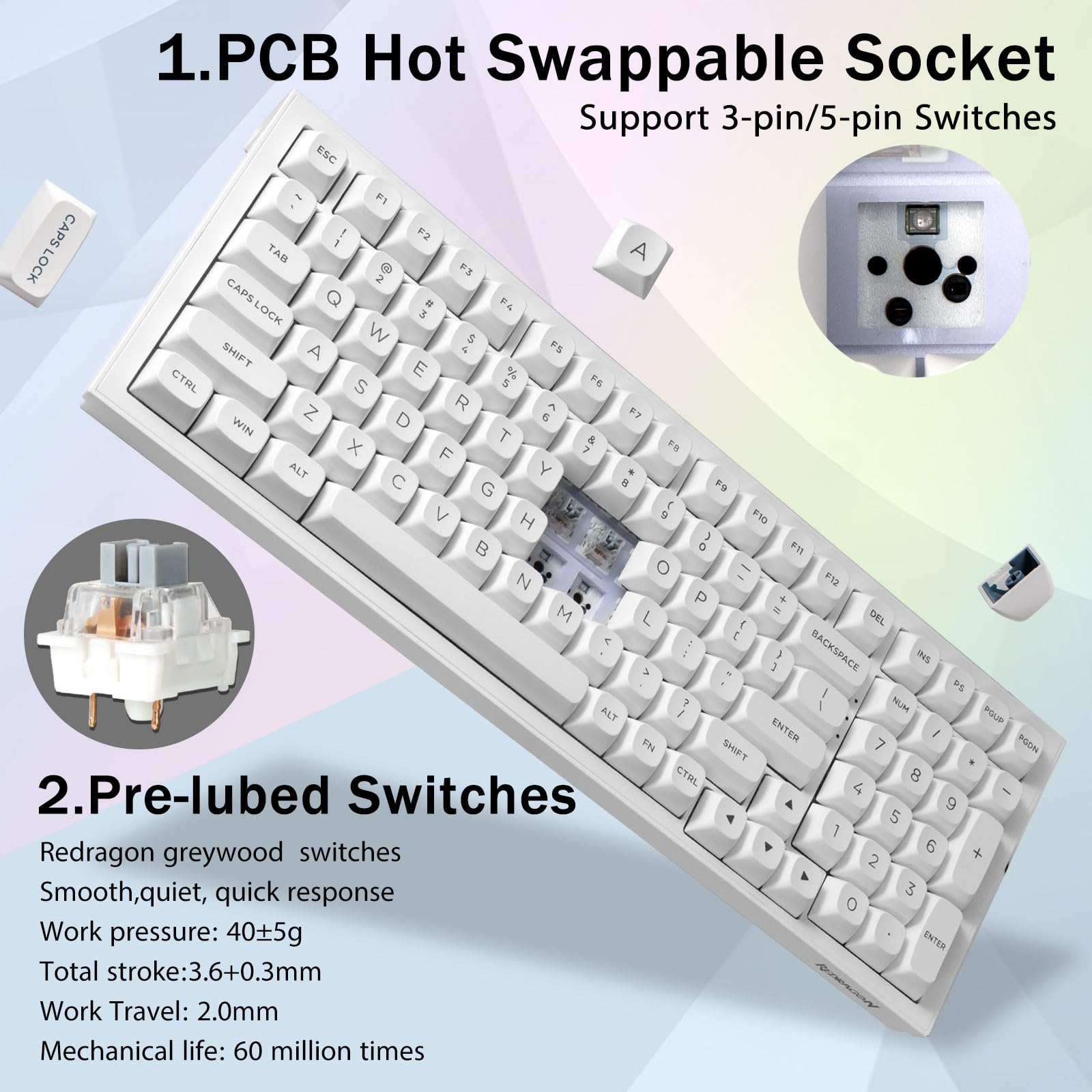 Amazon | Redragon K723 ゲーミングキーボード ワイヤレス 銀軸