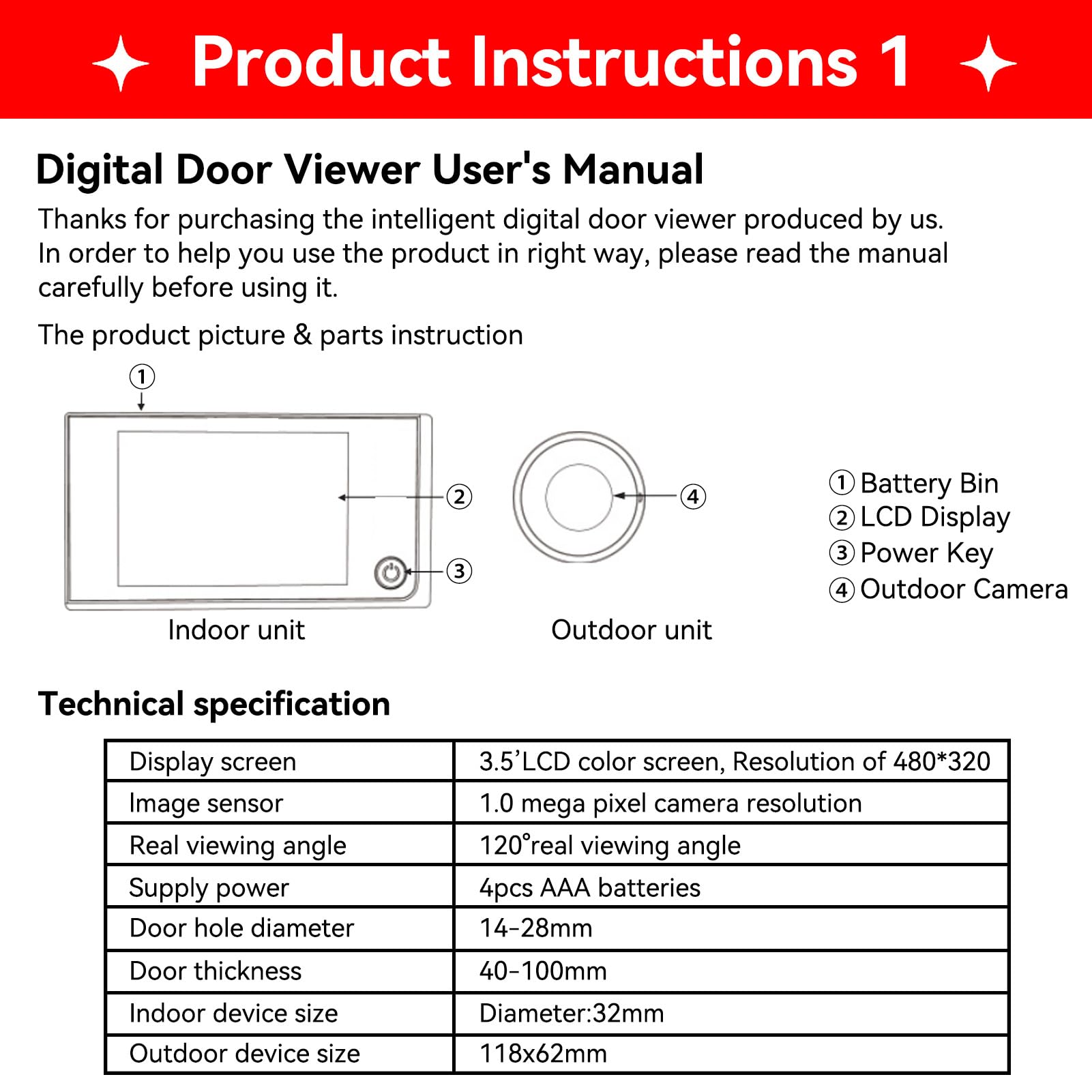 Door Peephole Camera, 3.5 Inch Digital Doorbell Lcd 120 Degree Eye Electronic Peephole Doorbell, Wide Angle Viewer Home Security System Door Camera