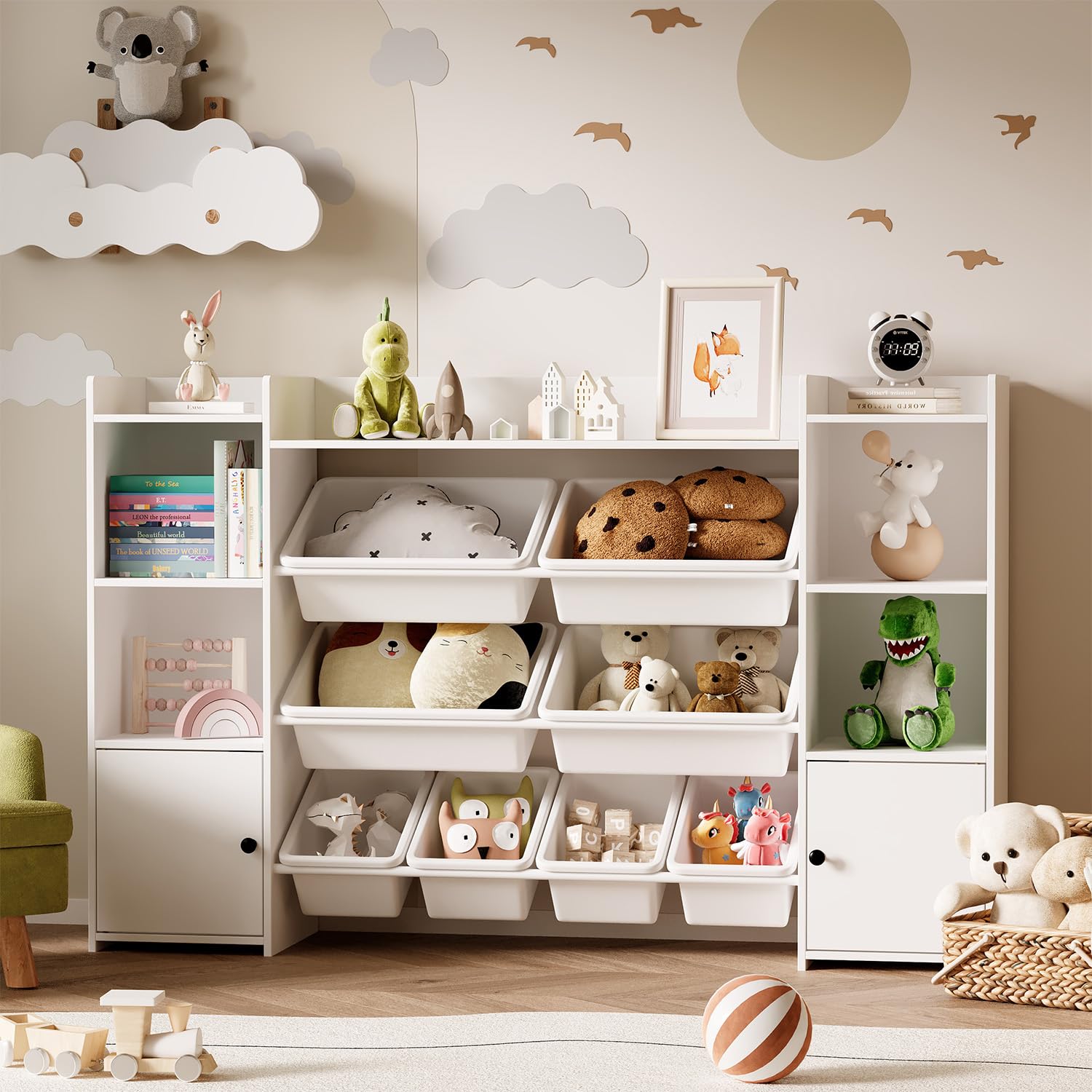 Scaffale per bambini 3 in 1, Mobiletto per giocattoli, Scaffale per giocattoli, Libreria con 8 contenitori rimovibili, Organizzatore per giocattoli per cameretta, Sala giochi, Asilo Nido, Came