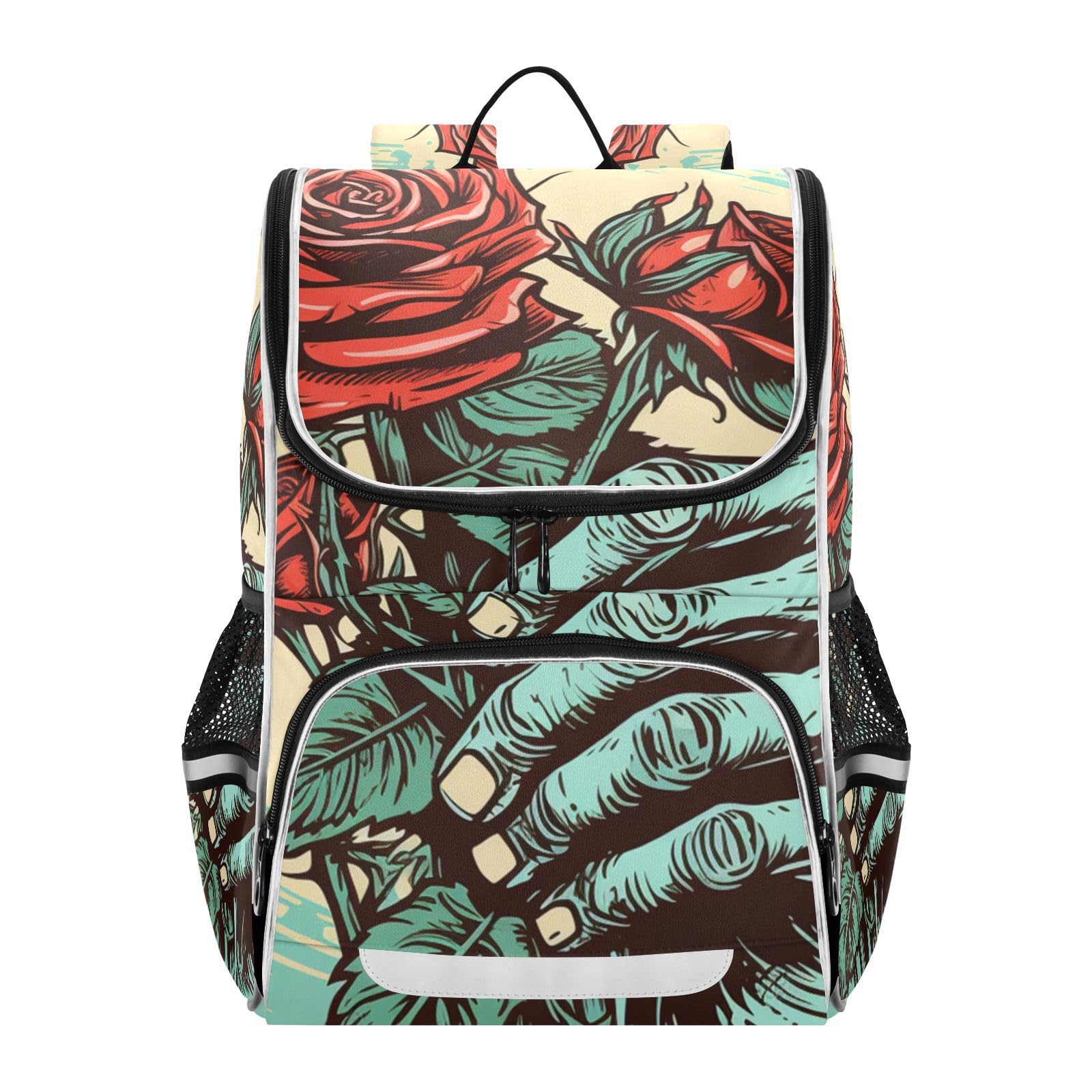 Mochila escolar cómoda bolso portátil infantil con seguridad reflectante de rosas 8