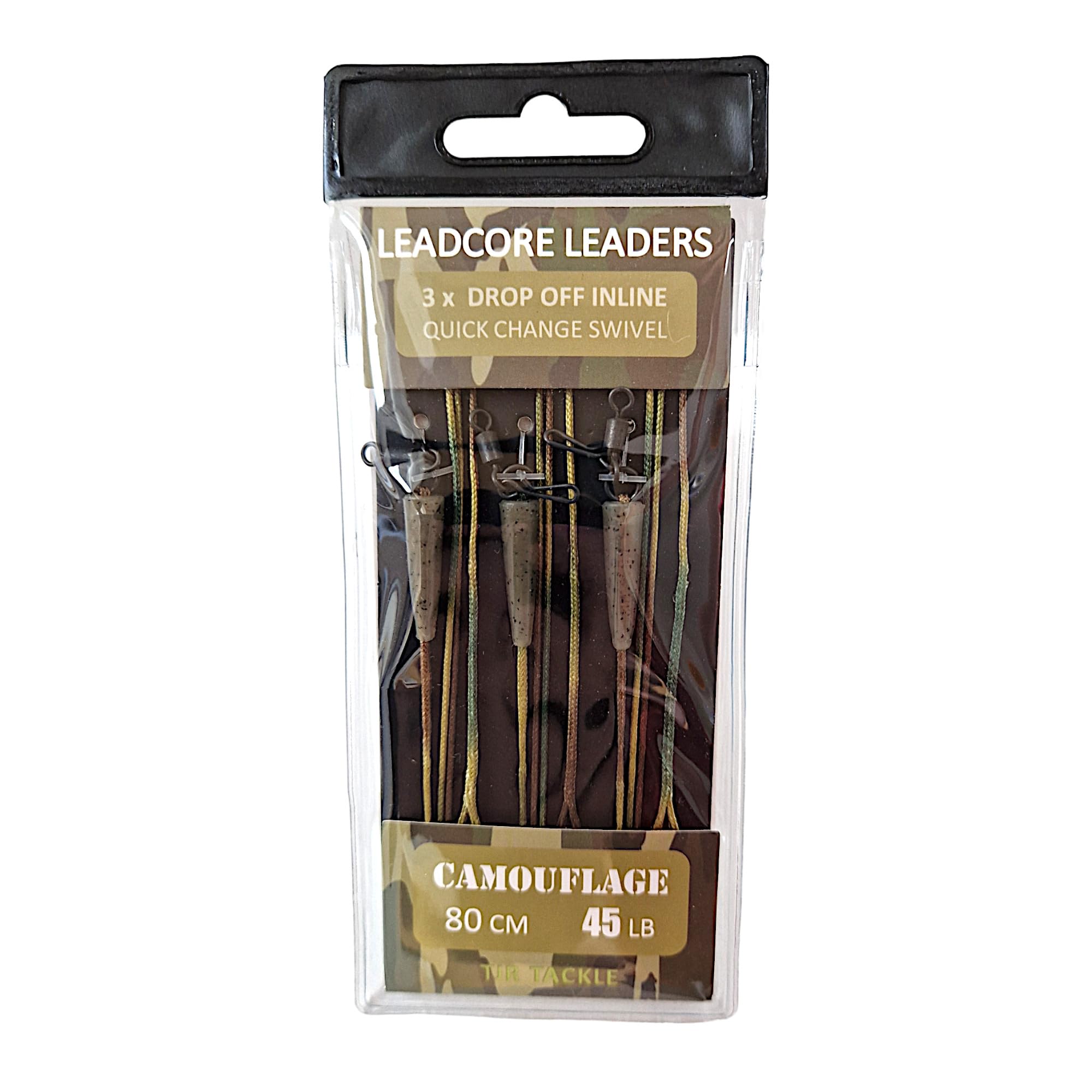 TJR Tackle Camo QC Drop Off Solid Bag Leadcore Leaders Swivel Ready Tied, 80 cm