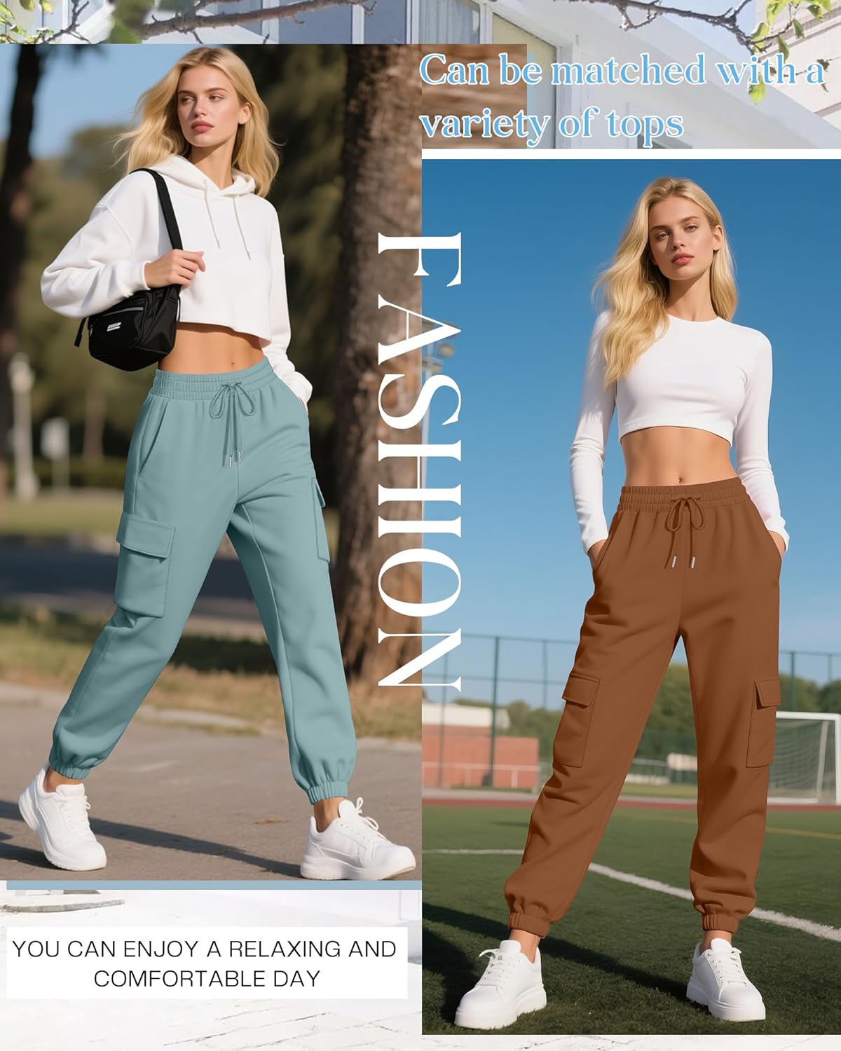 Neer 3 Pack Women's Cargo Sweatpants Joggers Pants Causal Gym Athletic Workout High Waist Bottom Y2k Fall Outfits with Pocket - Image 3