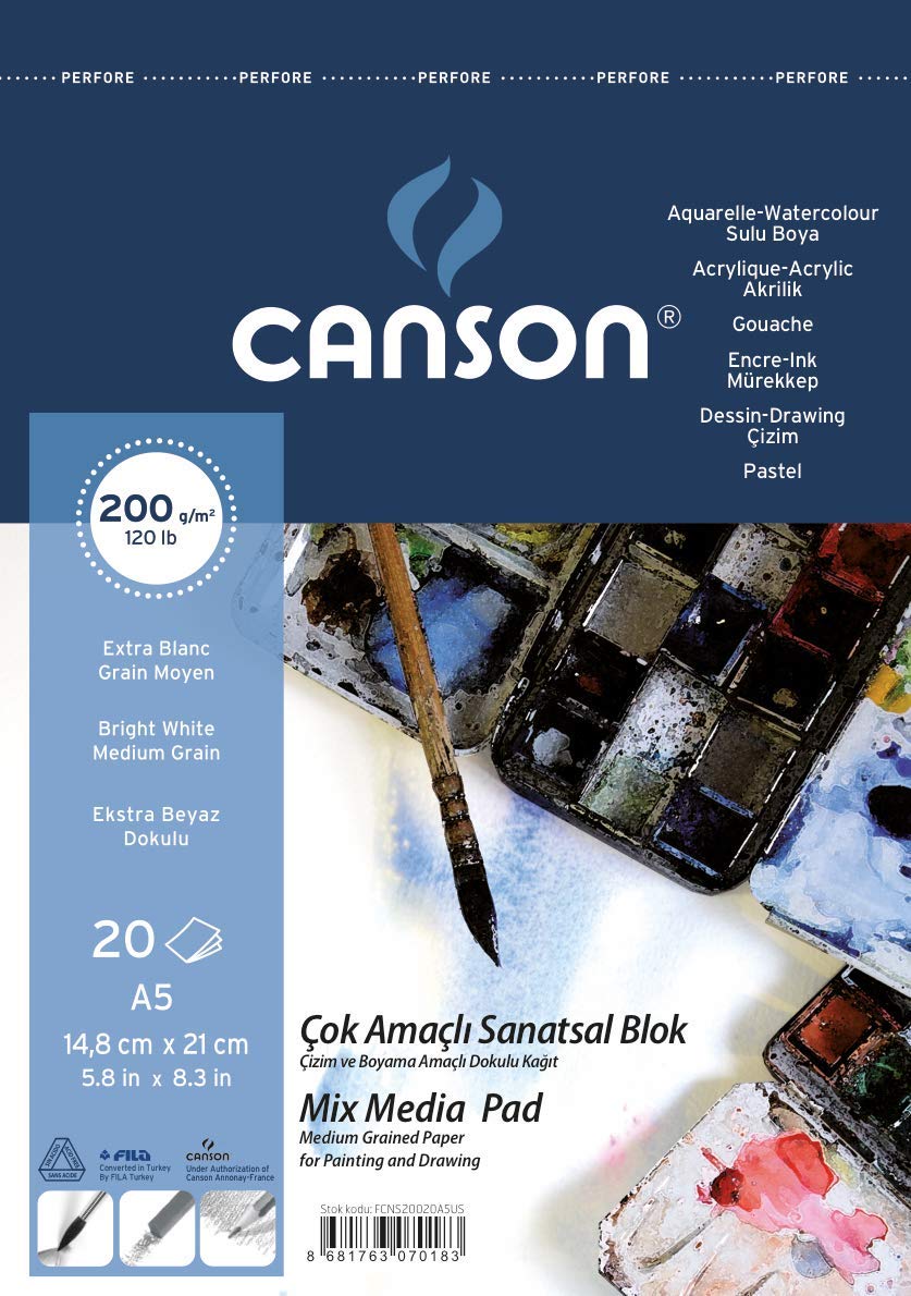 Canson Fineface 200g A5 20Yp Multipurpose Picture Pads with Top Spiral