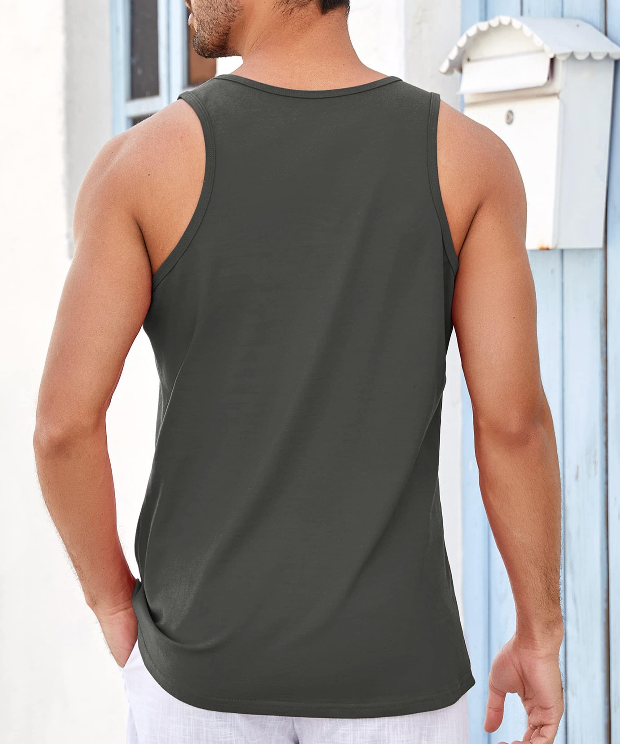 Runcati Camiseta de tirantes estampada para hombre, sin mangas, para deporte, fitness, gimnasio, entrenamiento, camiseta interior de algodón, transpirable, para culturismo