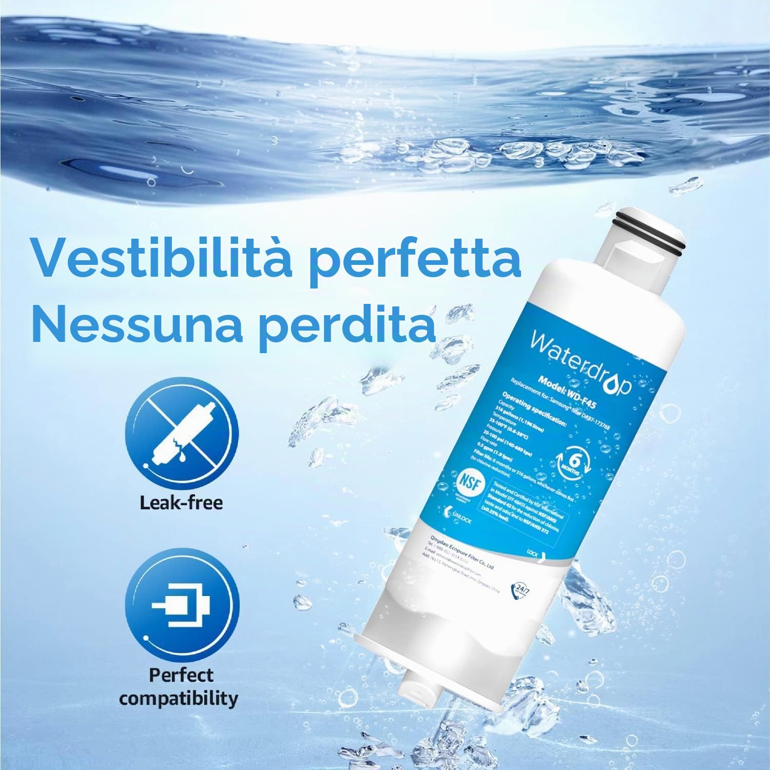 Waterdrop DA97-17376B Refrigerator Water Filter, Compatible with Samsung® HAF-QIN/EXP, DA97-17376B, HAF-QIN, DA97-08006C, Pack of 2