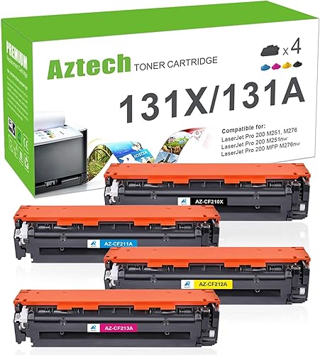 Aztech Cartucho de tóner de repuesto compatible para HP 131X 131A CF210X CF210A CF211A CF212A CF213A (negro/cian/amarillo/magenta, 4 unidades)