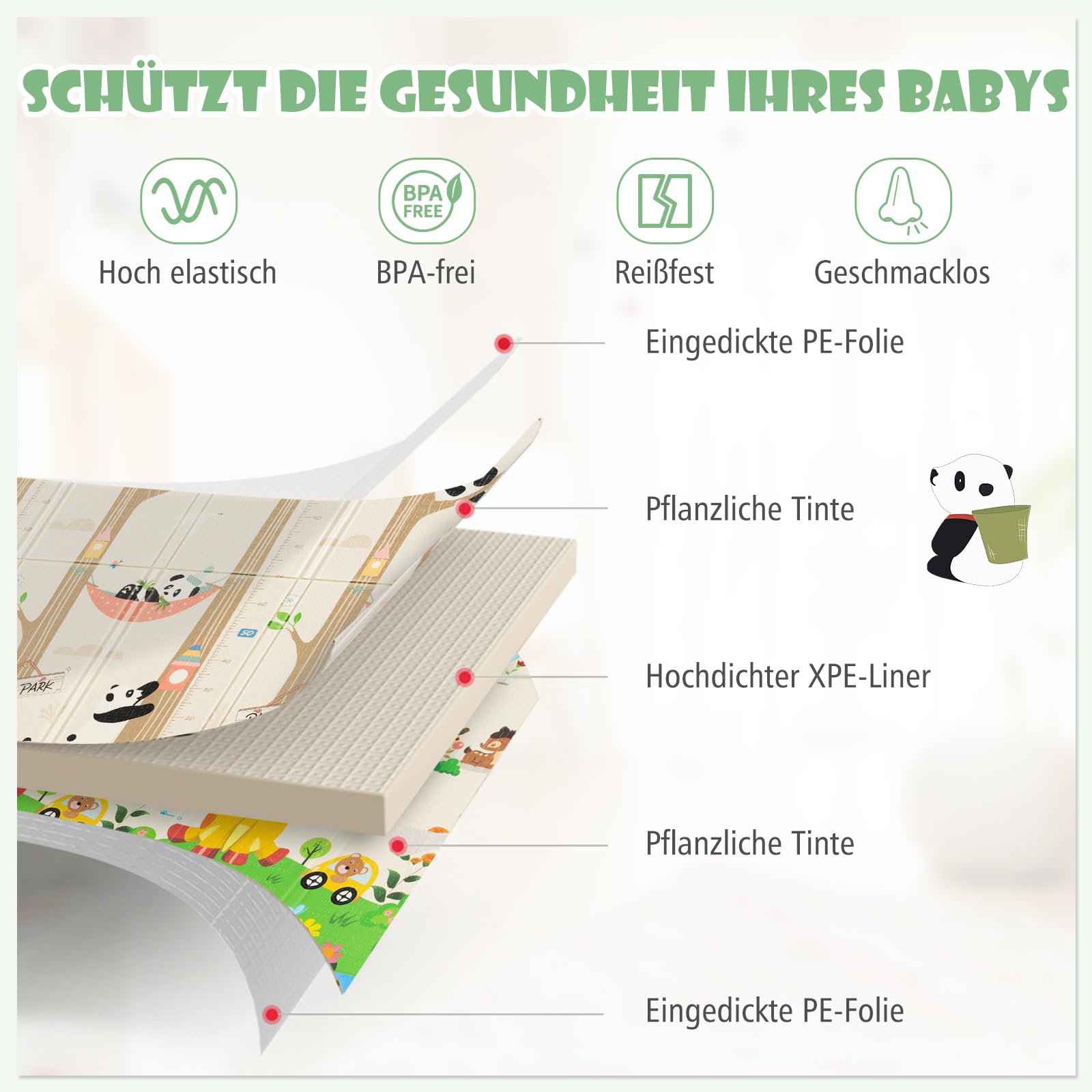 COSTWAY Baby Spielmatte faltbar, 200 x 180 cm Babymatte doppelseitig, Krabbelmatte aus XPE Material, Krabbeldecke, Spielteppich für Babys, Säuglinge und Kleinkinder (Giraffe-Panda)