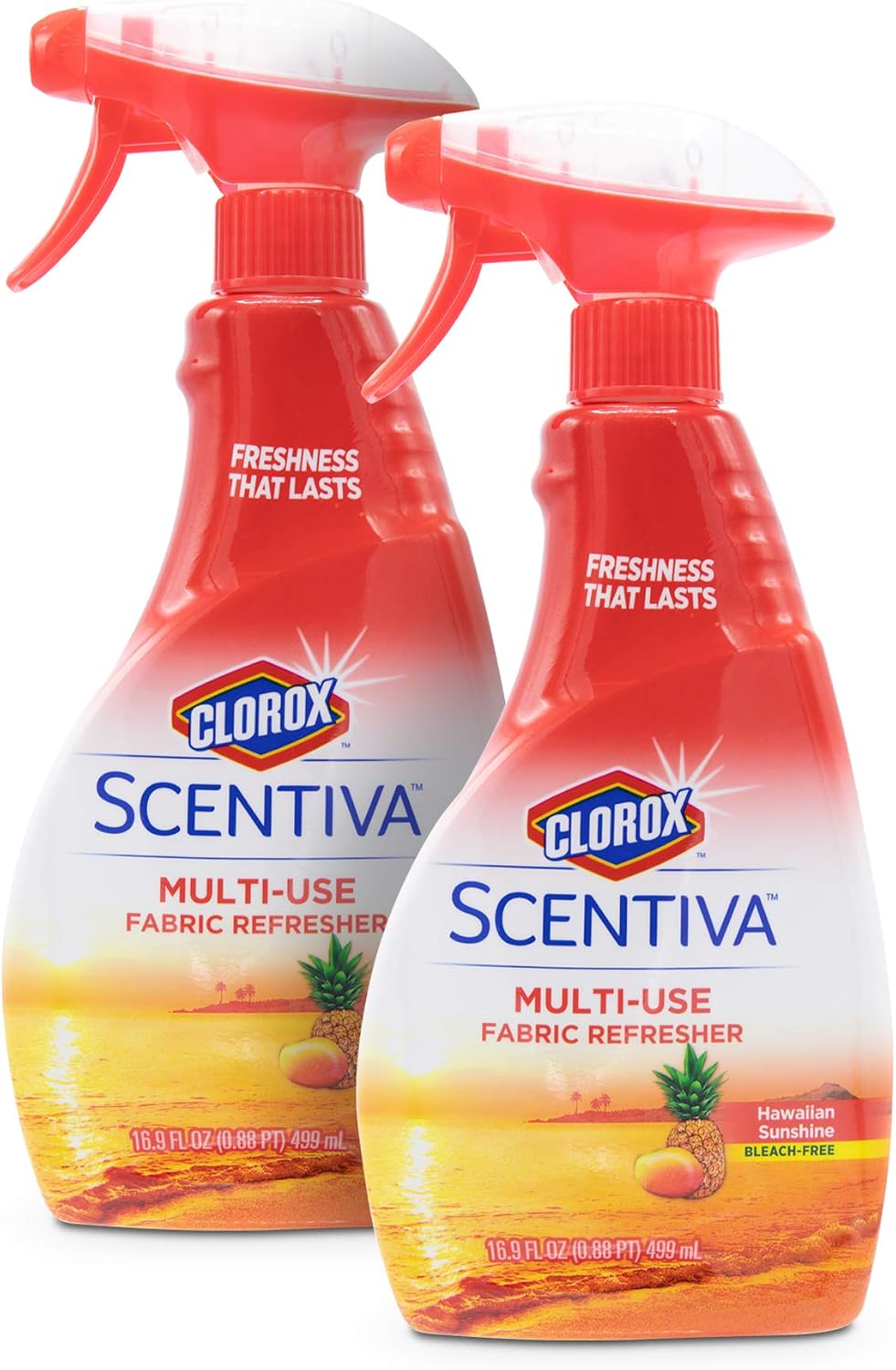 Clorox Scentiva Multi-Use Fabric Refresher Spray in Hawaiian Sunshine, 16.9 Ounces - 2 Pack | Fabric Freshener for Closets, Upholstery, Curtains, and Carpets
