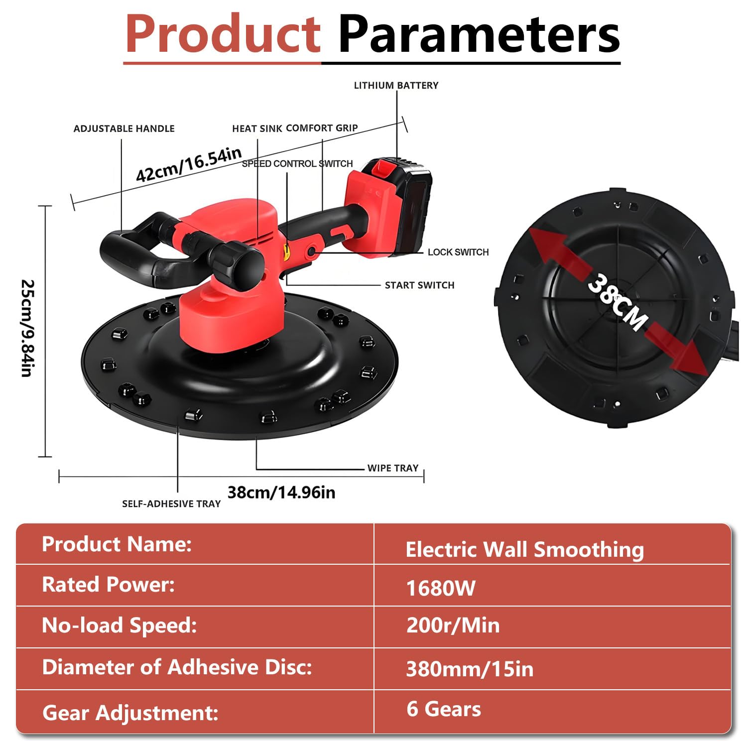 Kit per levigatrice Portatile per pareti in Cemento, levigatrice Multifunzione per pareti in Cemento, Regolazione a 6 velocità, Macchina per intonacatura, per pareti in Cemento 2Battery