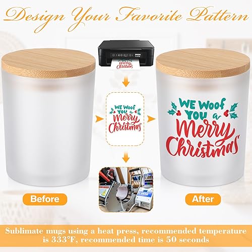 Miniatura 4 de Tanlade 20 portavelas de vidrio de sublimación a granel de 7 onzas, tarros de vela esmerilados con tapa de bambú, recipientes decorativos para velas