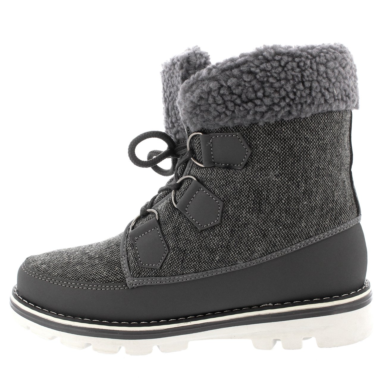 Polar Boot Womens Fleece Lined Snow Winter Waterproof Hiking Durable Ankle Boots - Grey Nylon - UK4/EU37 - YC0494